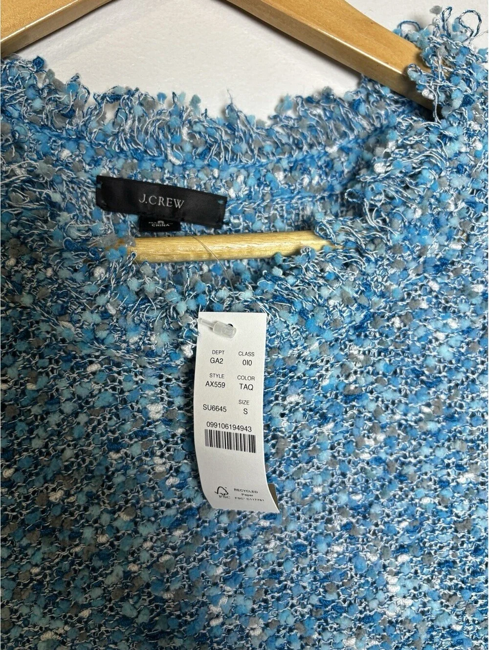 J. Crew Tweed Fringe Shell Sweater Vest, Blue, Preppy Small Frayed Edges NWT